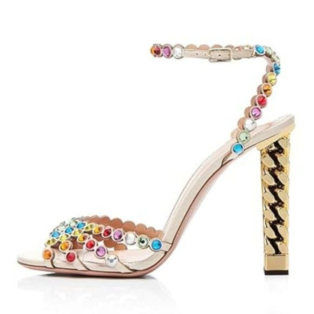 FSJ Women Sexy Rainbow Series Golden High Heels Sandals Peep Toe Ankle Strap